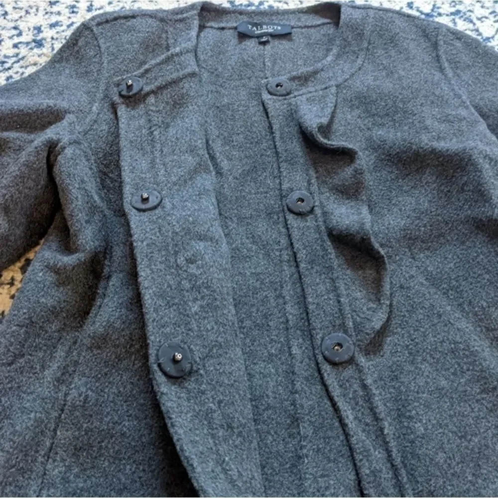 Talbots gray Crop Ruffle Wool Jacket Blazer - Picture 4 of 11